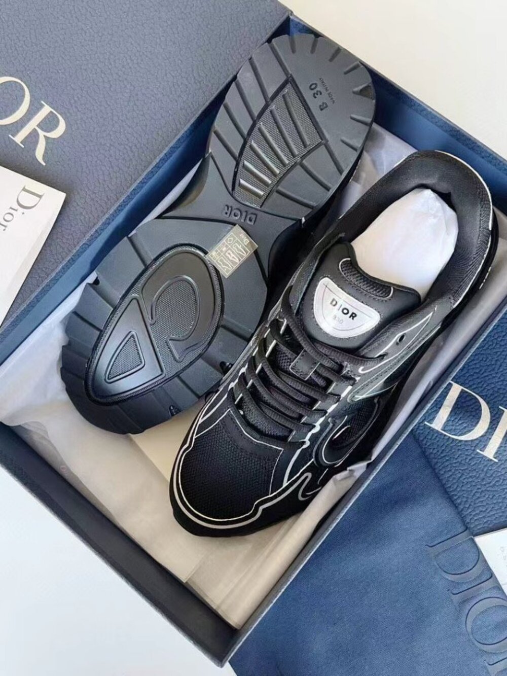 Dior Black & Silver Men's Mesh Leather Runner Sneakers
